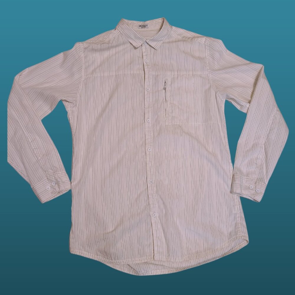 Calvin Klein Y2K Cream Striped Button-Up Shirt – Men’s Medium – 100% Cotton - Picture 5 of 8